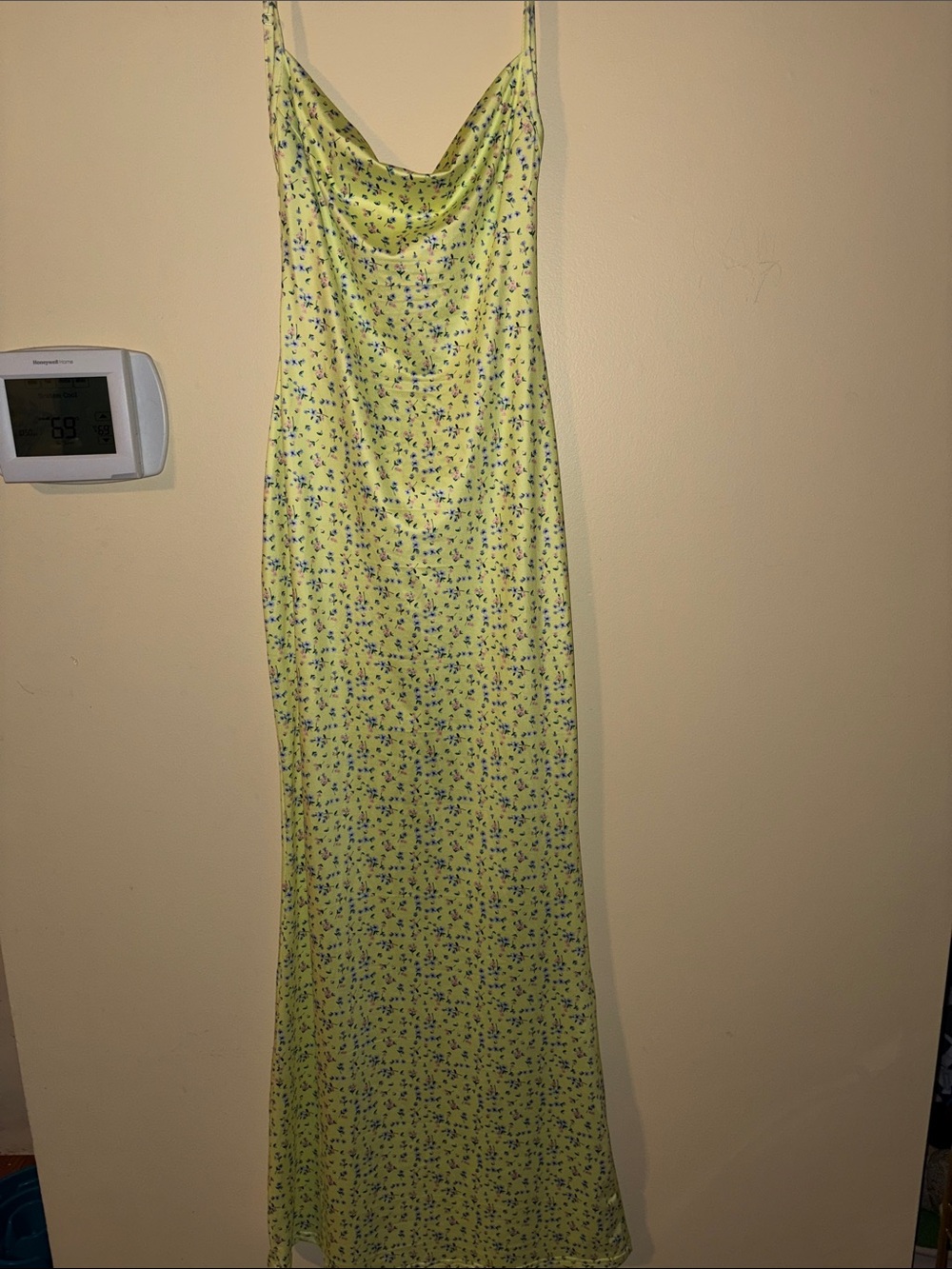 Yellow Flora Slip Dress with Cowl Neck and open back